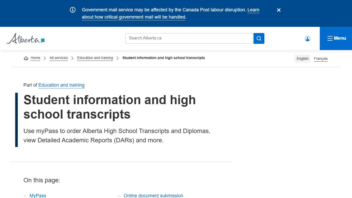 Student information and high school transcripts Alberta.ca